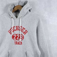 画像1: 70's Champion 青単色タグ REVERSE WEAVE USA製 "BUCHSER 228 TRACK" プリントスウェットフーディー M (1)
