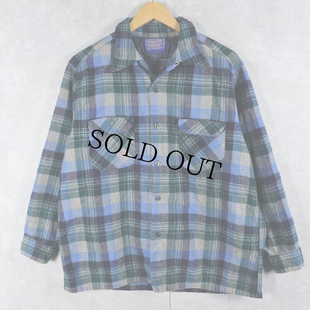 画像1: 70's PENDLETON USA製 チェック柄 ウールオープンカラーシャツ  (1)