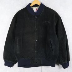 画像1: 90's CAMEL STYLES ロゴ刺繡 スエードレザージャケット BLACK L (1)