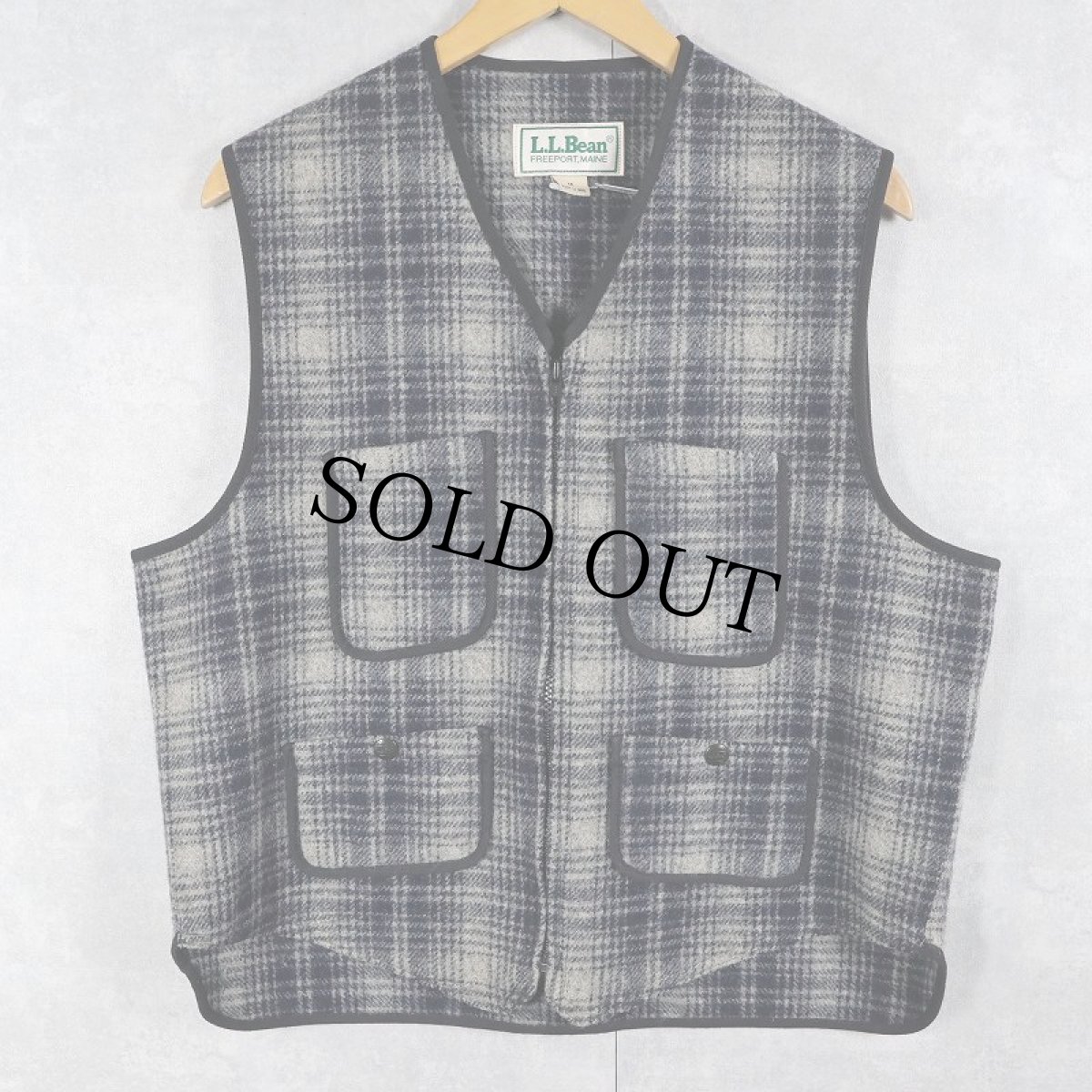 画像1: 80's L.L.Bean USA製 チェック柄 ウールベスト M (1)