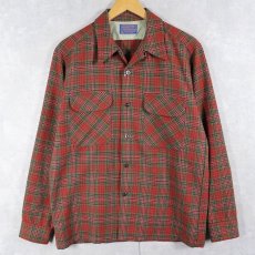 画像1: 70's PENDLETON USA製 チェック柄 ウールオープンカラーシャツ M (1)