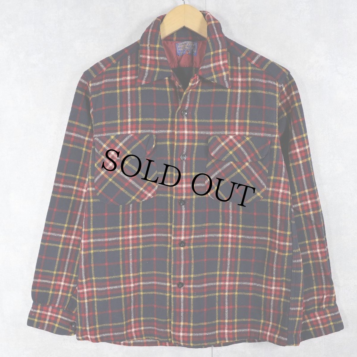 画像1: 60's PENDLETON チェック柄 オープンカラーウールシャツ M (1)