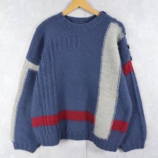 画像1: 切り替えデザイン ウールニットセーター (1)