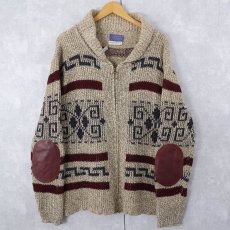 画像1: 70's PENDLETON USA製 エルボーパッチ付き ウールニットジップジャケット L (1)