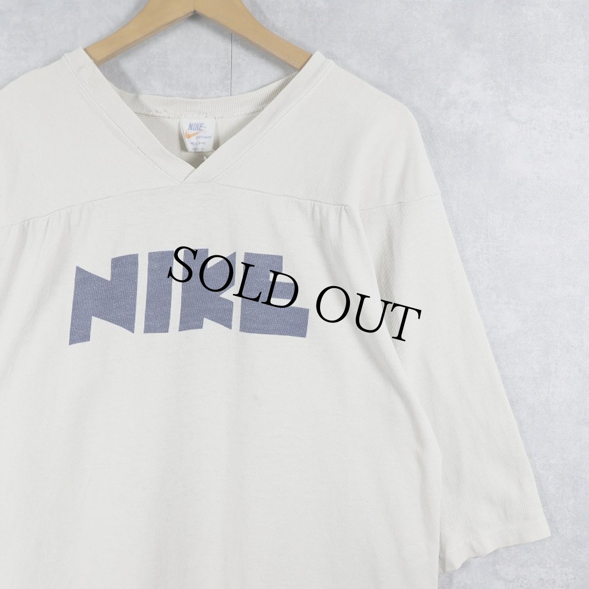 画像1: 70's NIKE USA製 "ゴツナイキ" 染み込みプリント フットボールTシャツ MED 38-40 (1)