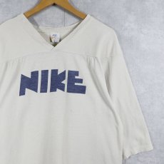 画像1: 70's NIKE USA製 "ゴツナイキ" 染み込みプリント フットボールTシャツ MED 38-40 (1)
