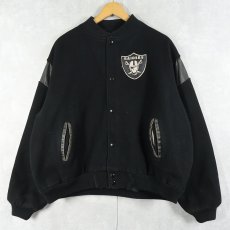 画像2: 80's NFL RAIDERS フットボールチーム レザー×メルトンウール スタジャン BLACK XXL (2)