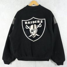 画像1: 80's NFL RAIDERS フットボールチーム レザー×メルトンウール スタジャン BLACK XXL (1)
