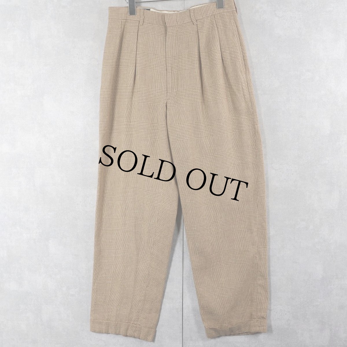 画像3: POLO Ralph Lauren グレンチェック柄 コットンリネン 2タックスラックス W31 (3)