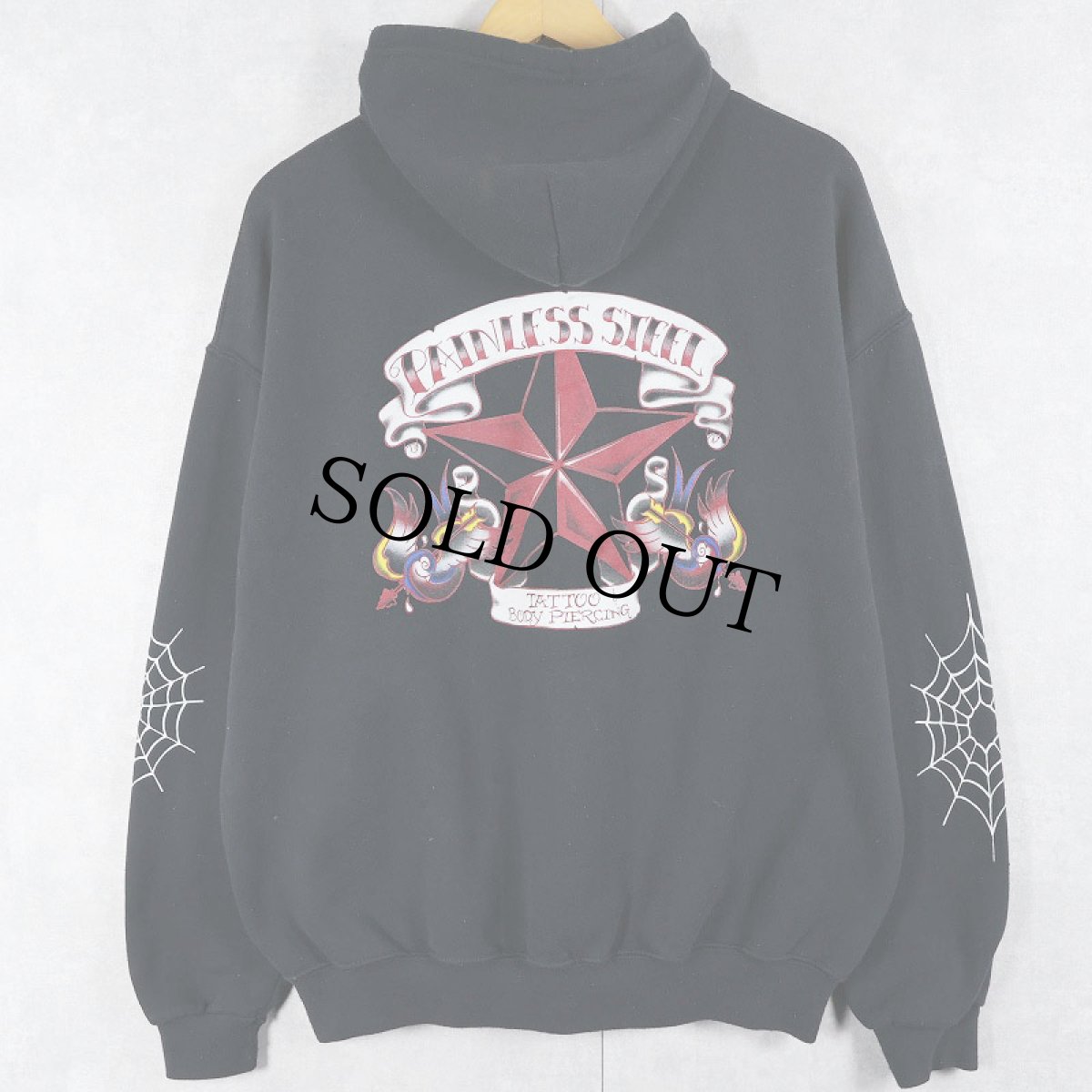 画像3: PAINLESS STEEL タトゥー&ボディピアスショップ プリントスウェットジップパーカー BLACK XL (3)