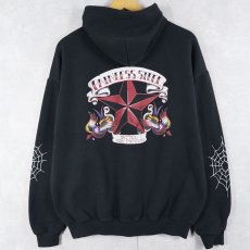 画像1: PAINLESS STEEL タトゥー&ボディピアスショップ プリントスウェットジップパーカー BLACK XL (1)