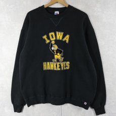 画像1: 80's RUSSELL ATHLETIC USA製 "IOWA"  前V フロッキープリントスウェット BLACK XL (1)