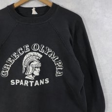 画像1: 60's Sportswear by Collegiate "GREECE OLYMPIA SPARTANS" フロッキープリント ラグランスウェット BLACK M (1)