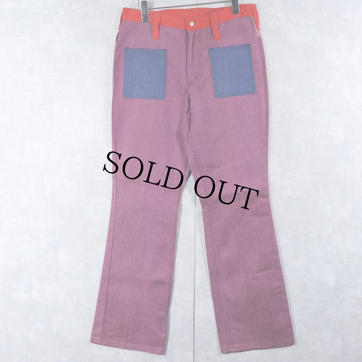 画像1: 60〜70's MAVERICK BLUE BELL USA製 クレイジーパターン フレアパンツ W32 (1)