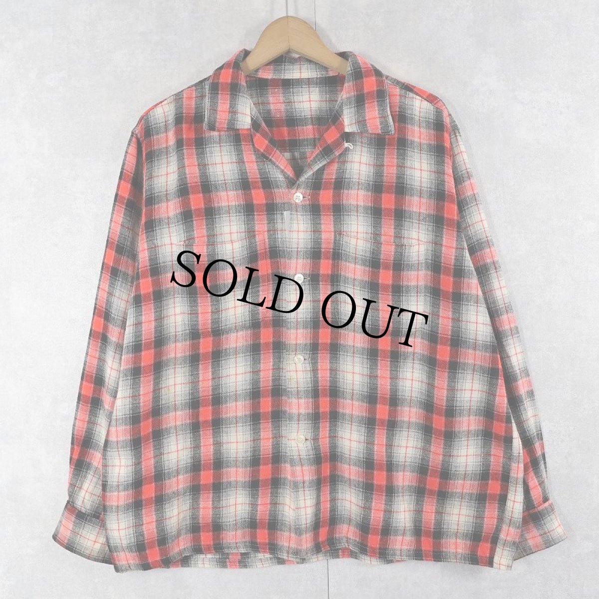 画像1: 60's〜 オンブレーチェック柄 ウールオープンカラーシャツ  (1)