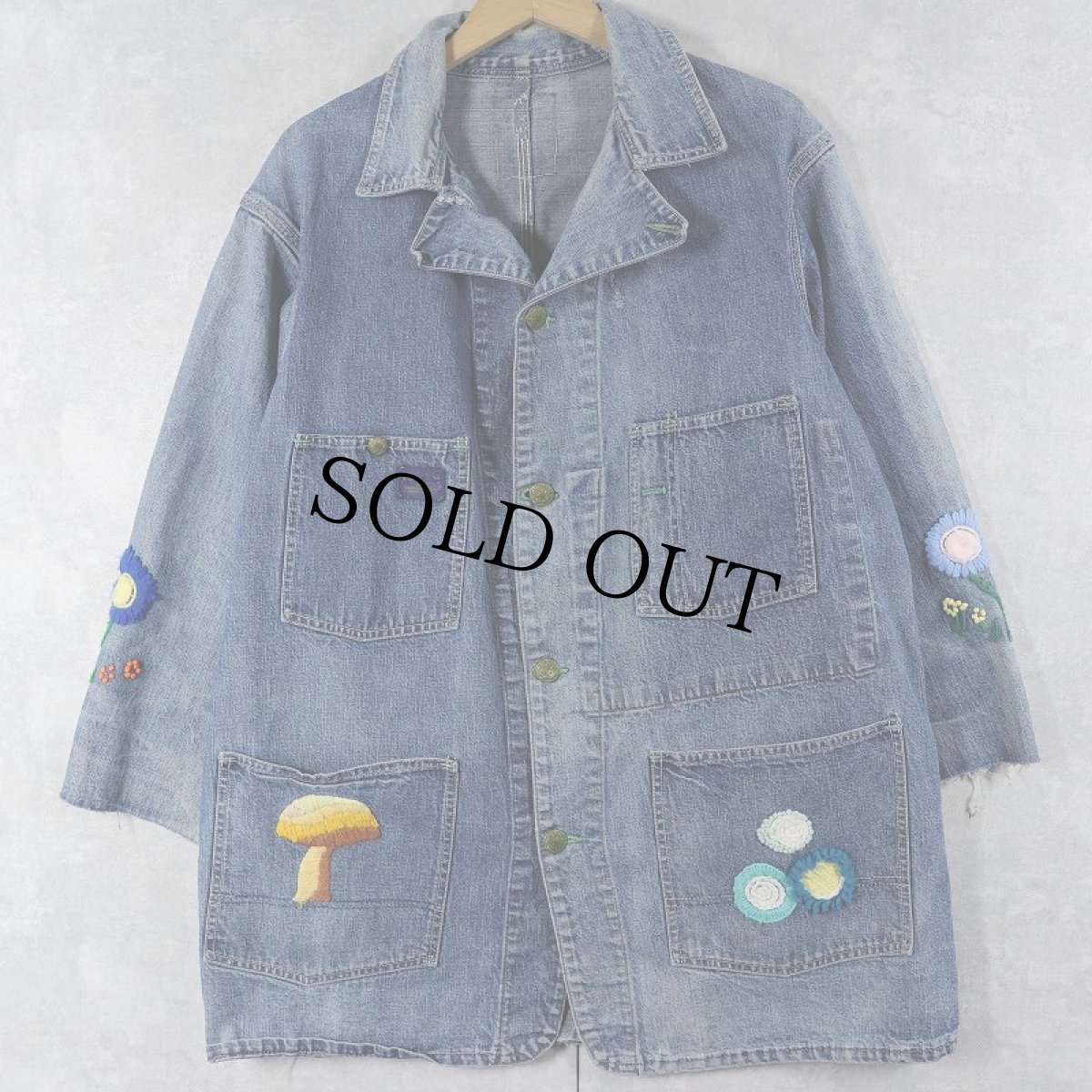 画像1: 60's OSHKOSH ハンド刺繍入り デニムカバーオール (1)