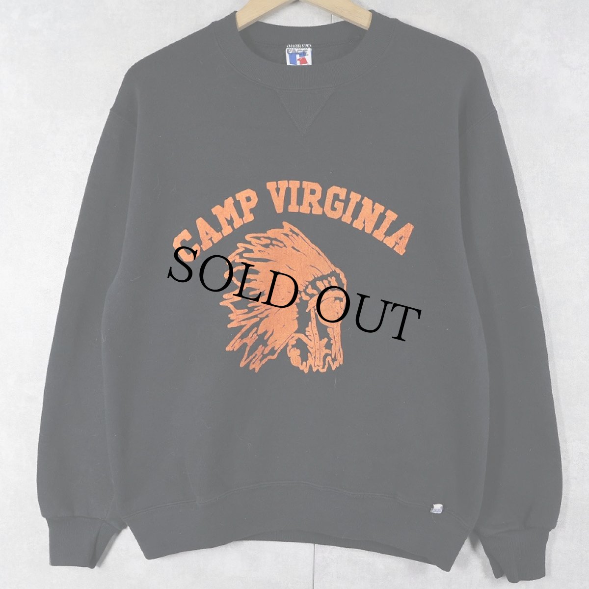 画像1: 90's RUSSELL ATHLETIC USA製 前V "CAMP VIRGINIA" プリントスウェット BLACK M (1)