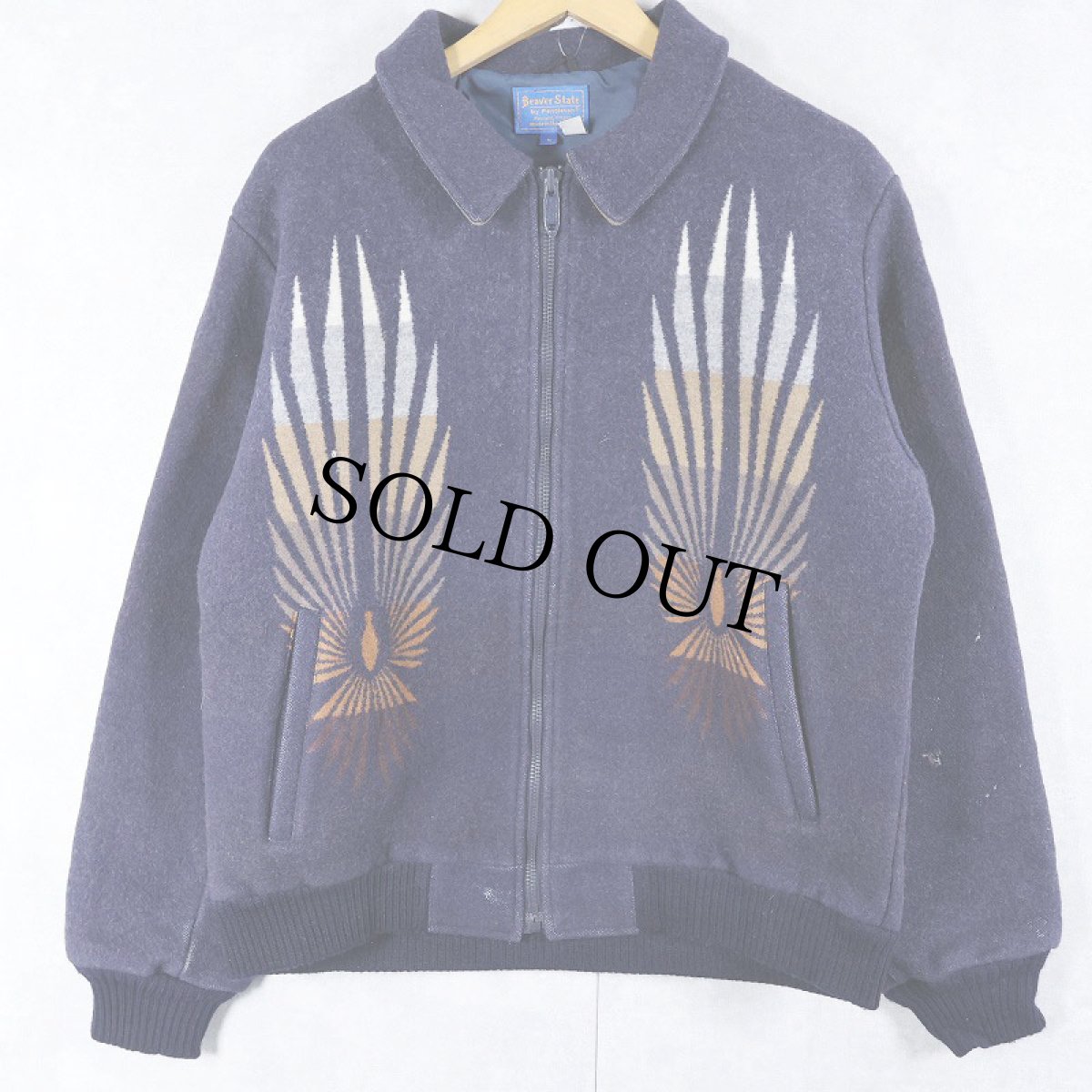 画像1: 80's Beaver State PENDLETON USA製 ネイティブ柄 ウールジップジャケット NAVY L (1)