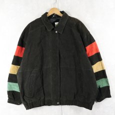 画像1: 90's Julia Michaels ラインデザイン ヌバックレザージャケット BLACK 3X (1)