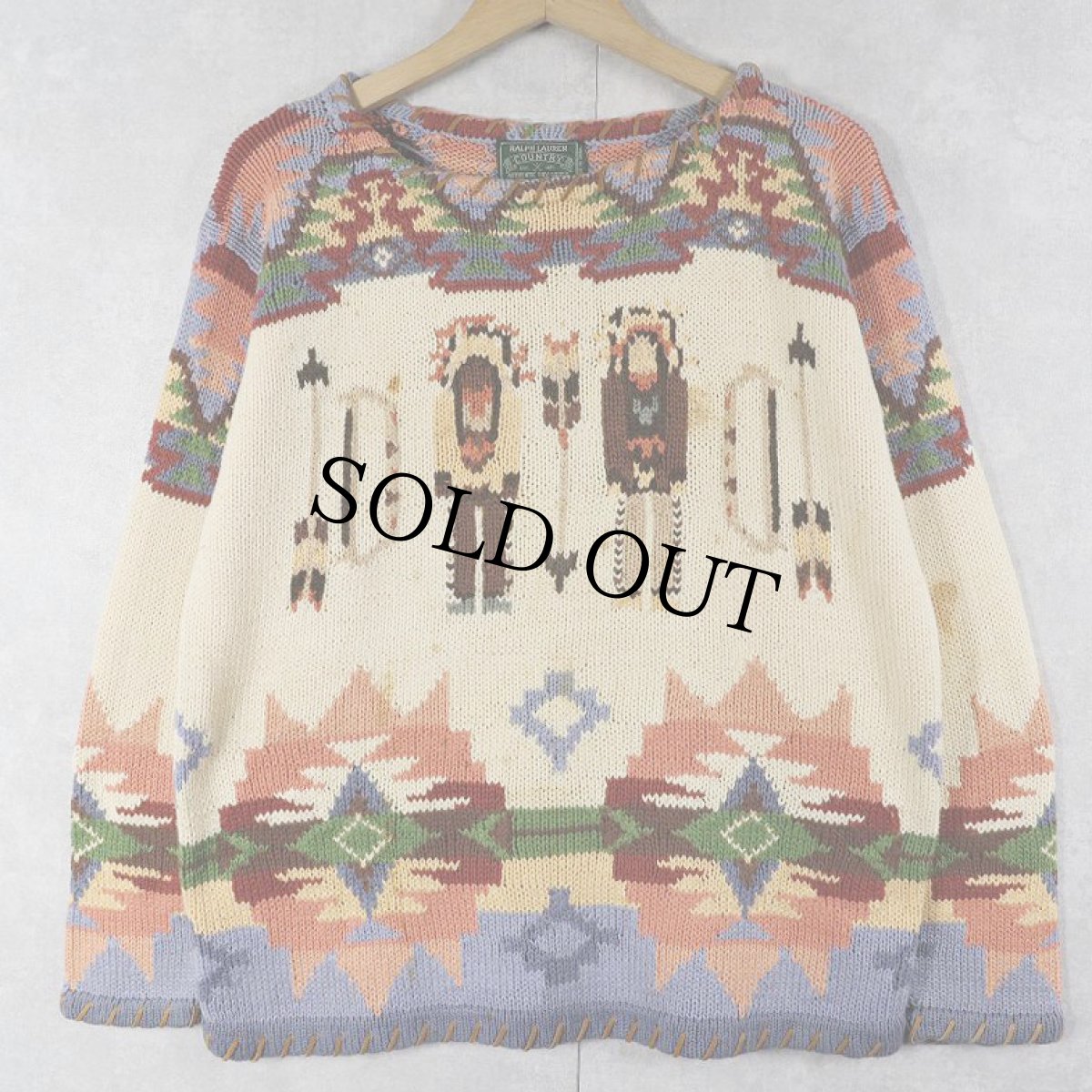画像1: 80〜90's POLO COUNTRY Ralph Lauren 民族柄 コットンニットセーター L (1)