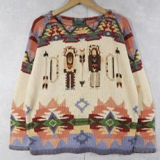 画像1: 80〜90's POLO COUNTRY Ralph Lauren 民族柄 コットンニットセーター L (1)