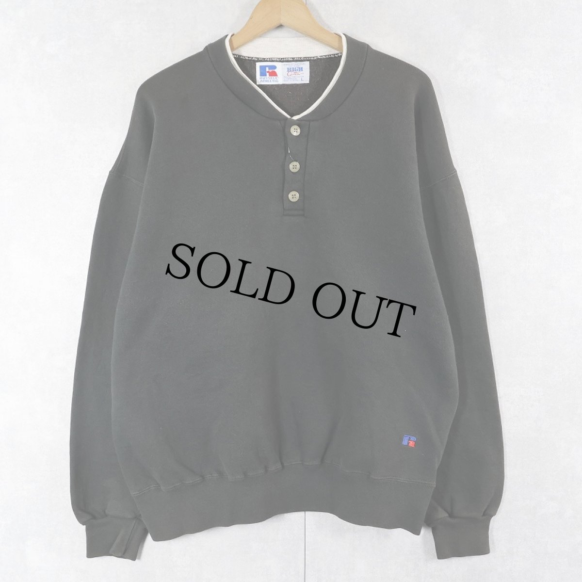 画像1: 90's RUSSELL ATHLETIC USA製 "HIGH COTTON" ヘンリーネックスウェット BLACK L (1)