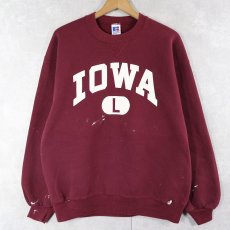 画像1: 90's RUSSELL ATHLETIC USA製 "IOWA" 前V プリントスウェット L (1)