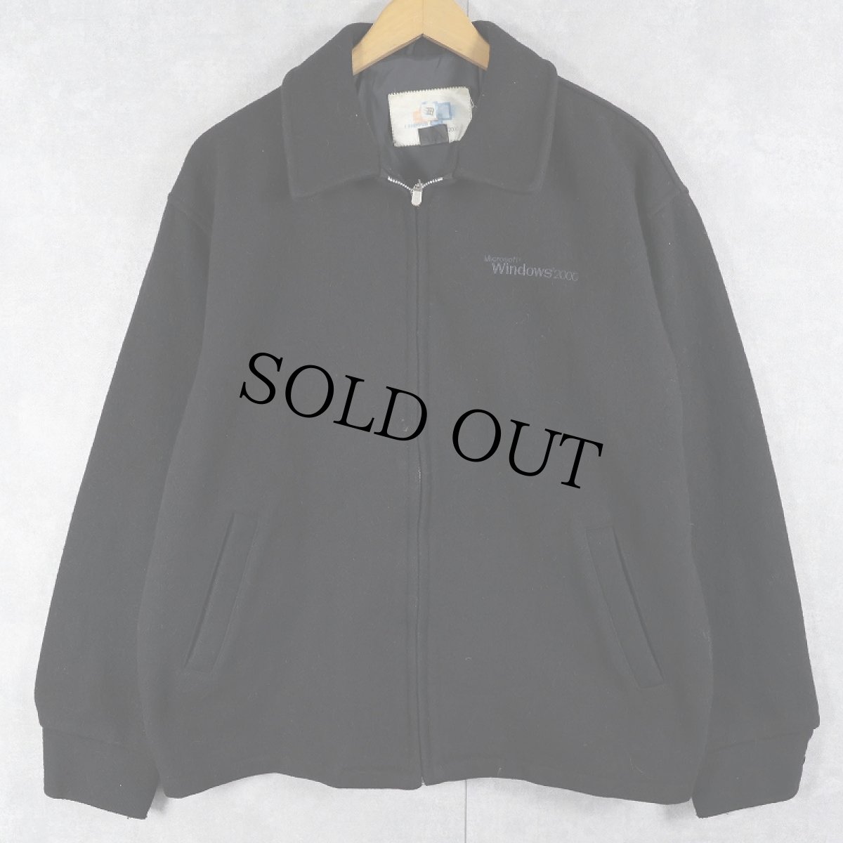 画像1: 2000's Windows CANADA製 ロゴ刺繍 ウールジップジャケット BLACK L (1)