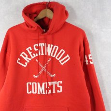 画像1: 80's RUSSELL ATHLETIC USA製 "CREST WOOD COMETS" ダブルフェイス プリントスウェットフーディー L (1)