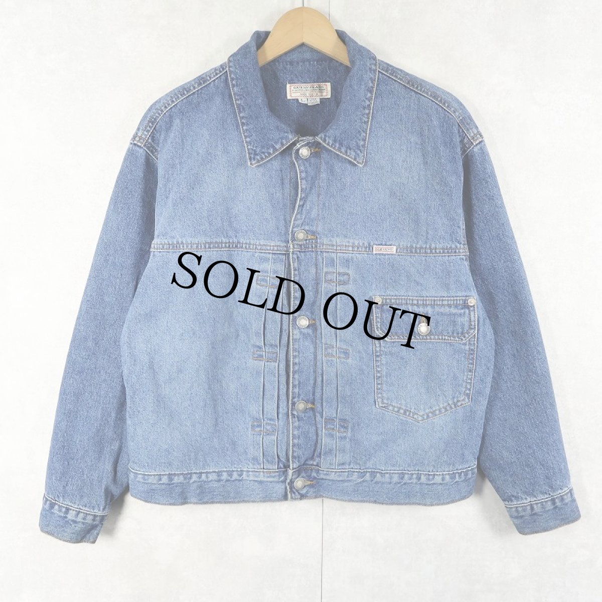 画像1: 90's GUESS USA製 ボアライナー 針刺しシンチバック デニムジャケット L (1)