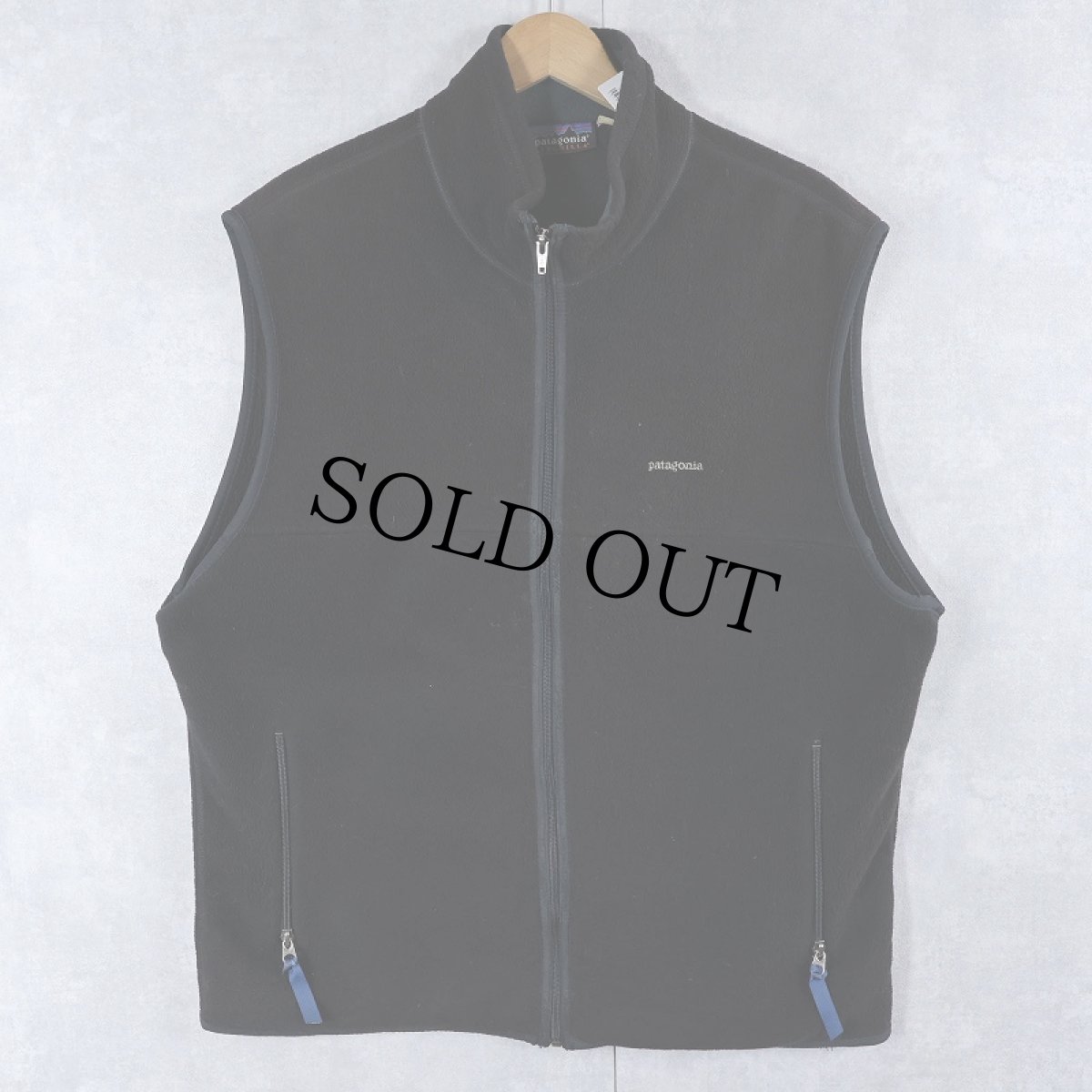 画像1: 90's〜 Patagonia ロゴ刺繍 フリースジップベスト BLACK L (1)