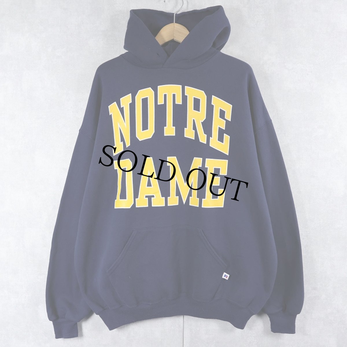 画像1: 90's RUSSELL ATHLETIC USA製 ”NOTRE DAME" プリントスウェットフーディー NAVY XXL  (1)