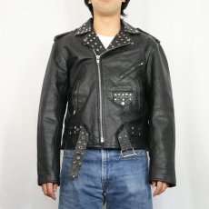 画像2: 90's スタッズカスタム ダブルライダースジャケット SIZE50 (2)