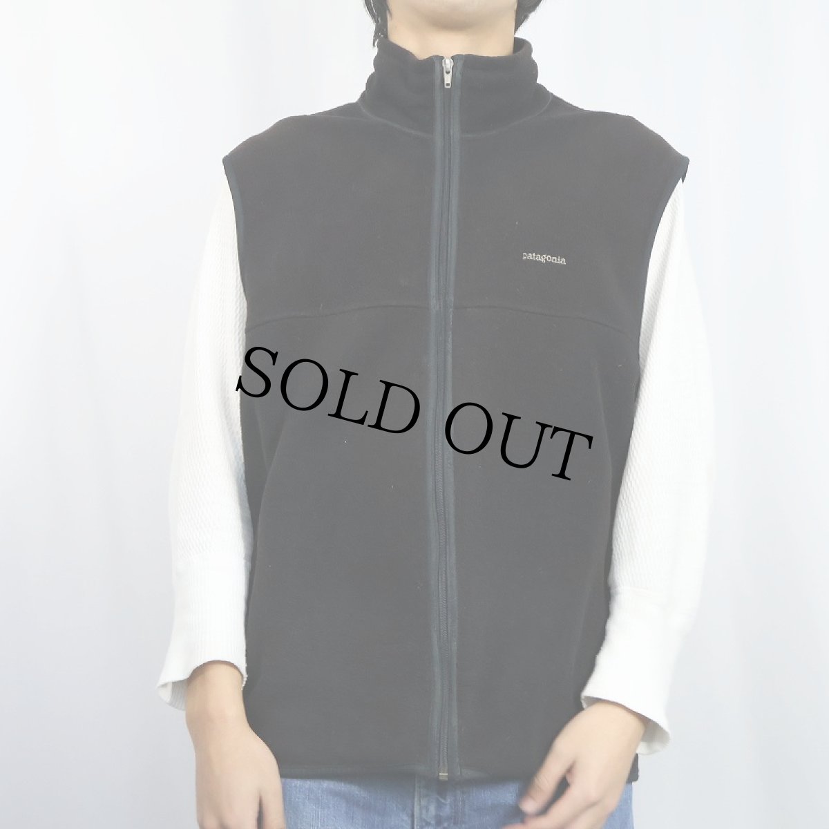 画像2: 90's〜 Patagonia ロゴ刺繍 フリースジップベスト BLACK L (2)