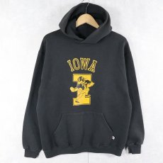 画像1: 80's RUSSELL ATHLETIC USA製 "IOWA" プリントスウェットフーディー BLACK L (1)