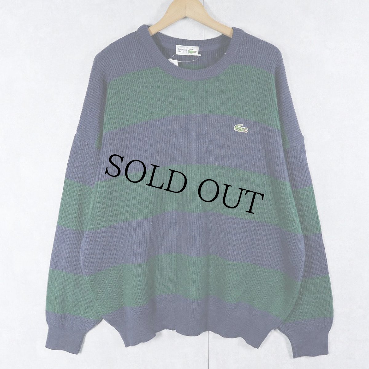 画像1: 70〜80's CHEMISE LACOSTE FRANCE製 ロゴワッペン ボーダー柄 ウール×アクリルニットセーター SIZE5 (1)