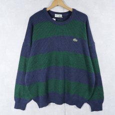 画像1: 70〜80's CHEMISE LACOSTE FRANCE製 ロゴワッペン ボーダー柄 ウール×アクリルニットセーター SIZE5 (1)