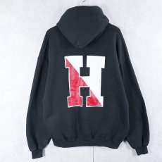 画像1: 90's RUSSELL ATHLETIC "HARVARD SOFTBALL" バックプリント スウェットフーディー BLACK XL (1)