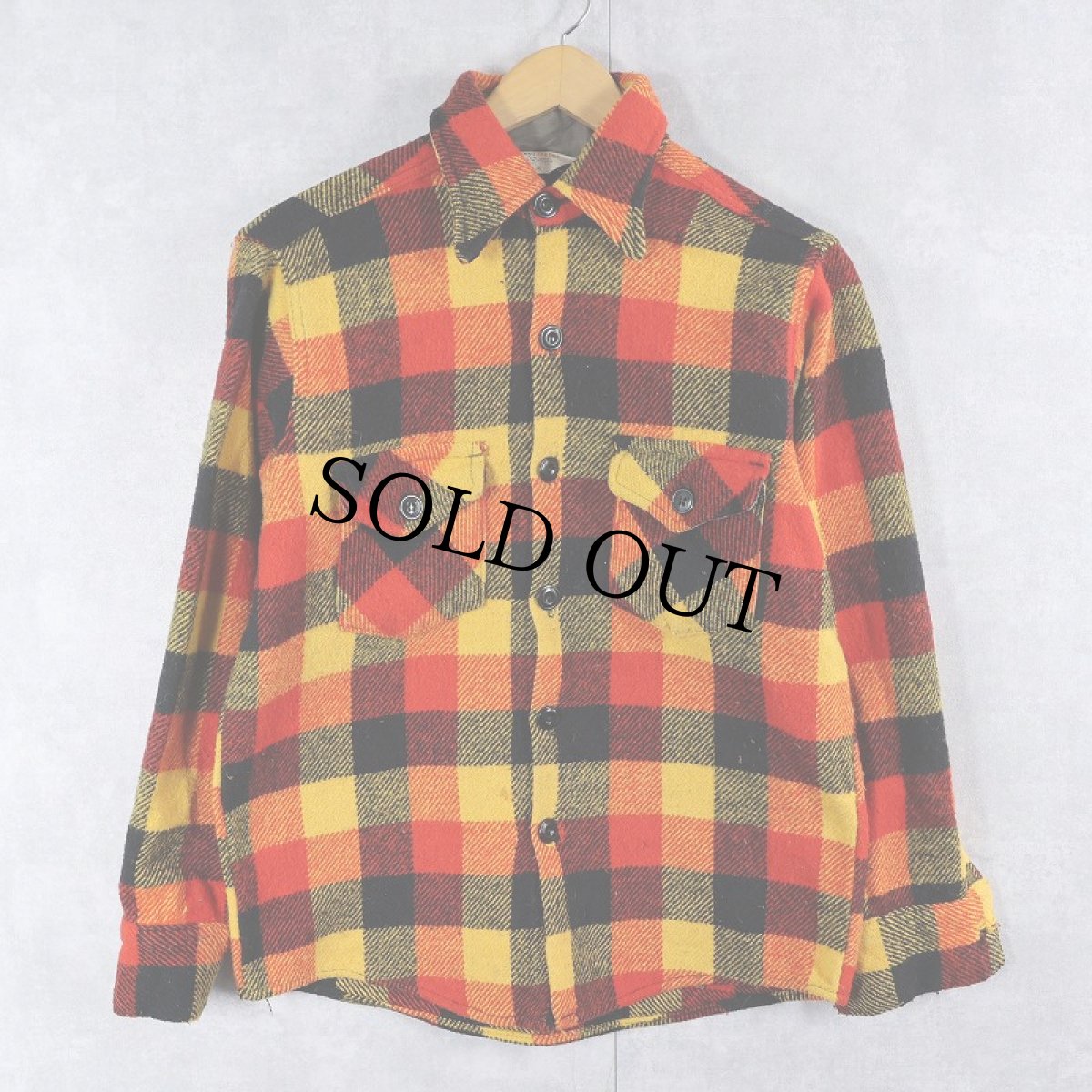 画像1: 70's FROSTPROOF ブロックチェック柄 ウール×ナイロンシャツ SIZE15 (1)