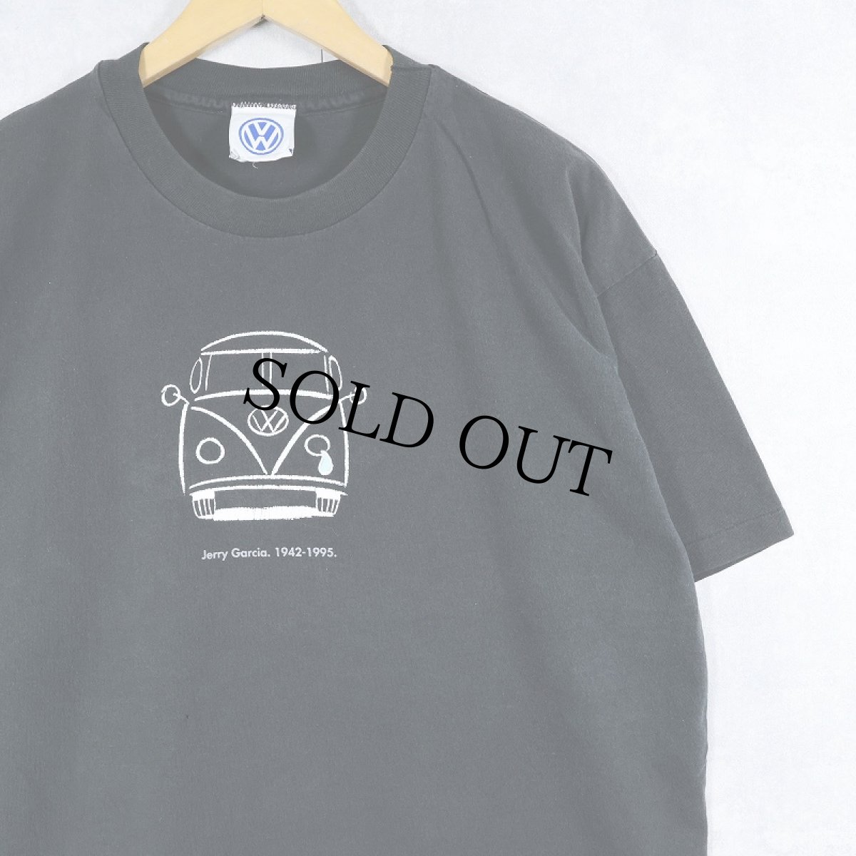 画像1: 90's Volkswagen USA製 "Jerry Garcia" ワーゲンバスイラスト アーティスト追悼Tシャツ BLACK (1)