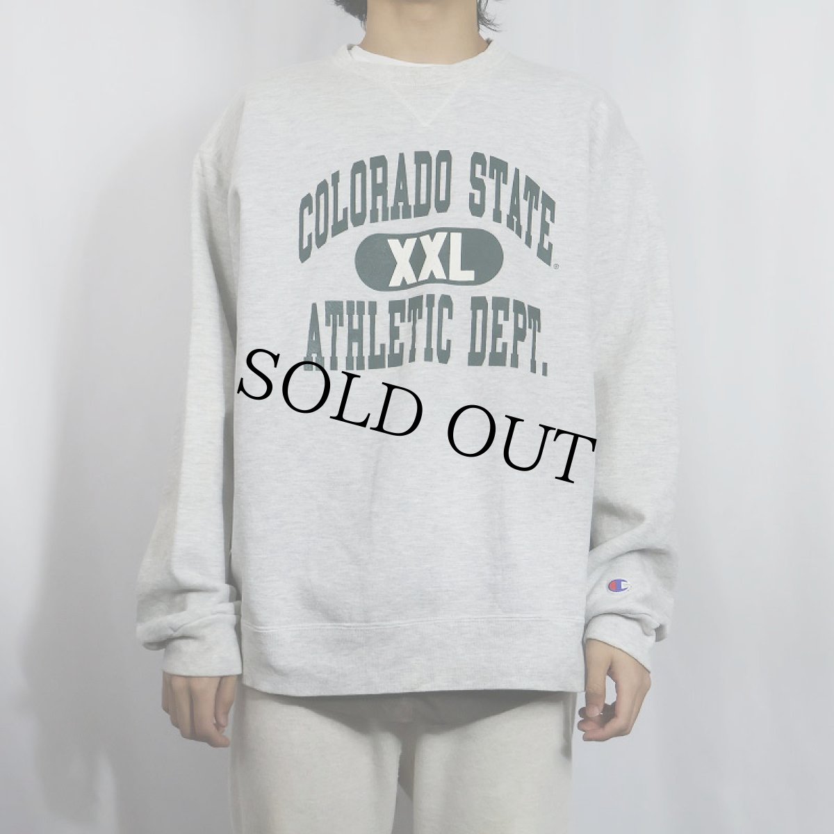 画像2: 90's Champion 青刺繍タグ 後期 "COLORADO STATE" 前V プリントスウェット XXL  (2)