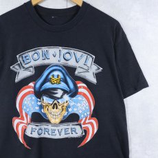 画像1: 1989 Bon Jovi "The Brotherhood Tour" ハードロックバンドプリントTシャツ BLACK (1)
