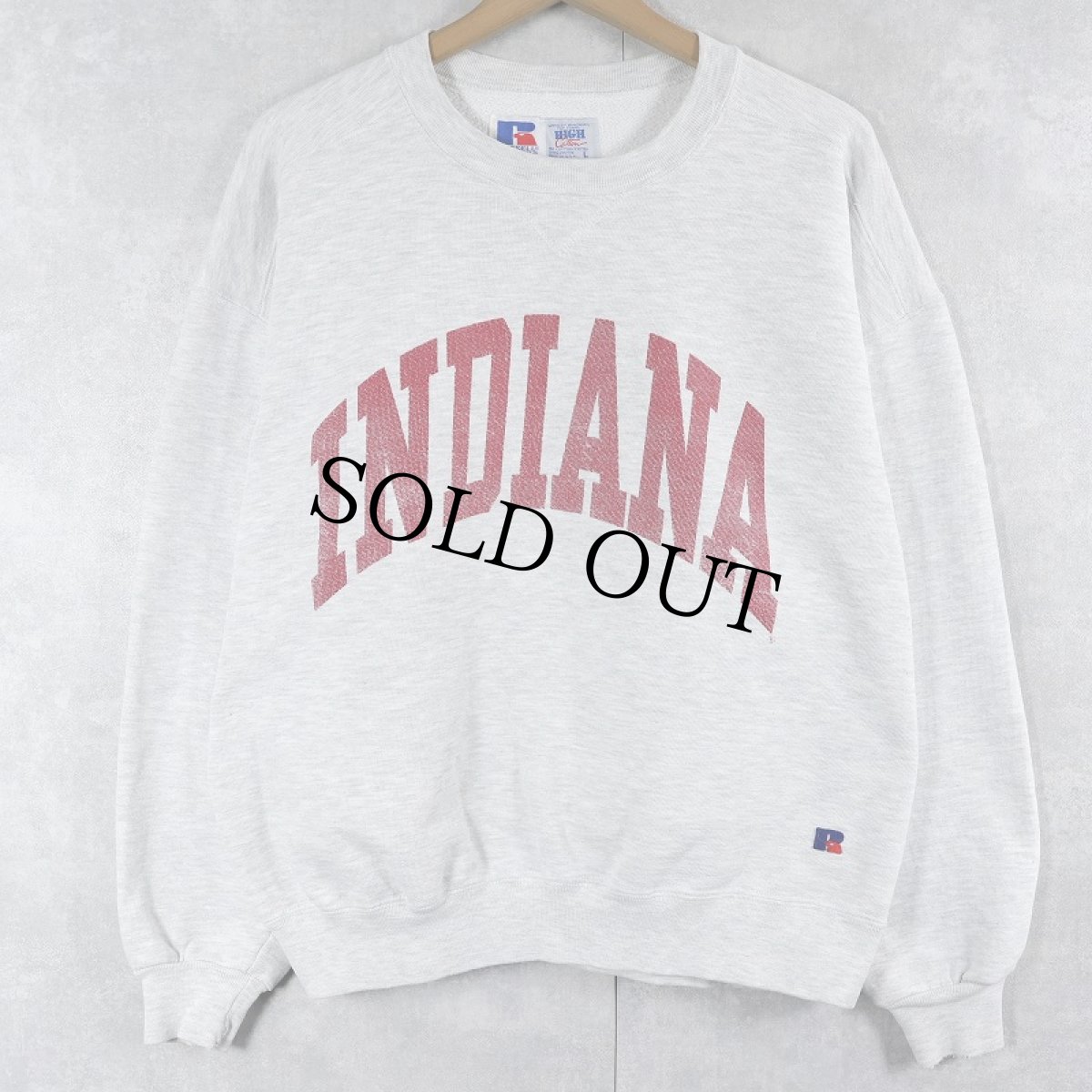 画像1: 90's RUSSELL ATHLETIC USA製 "INDIANA" 前V プリントスウェット L (1)