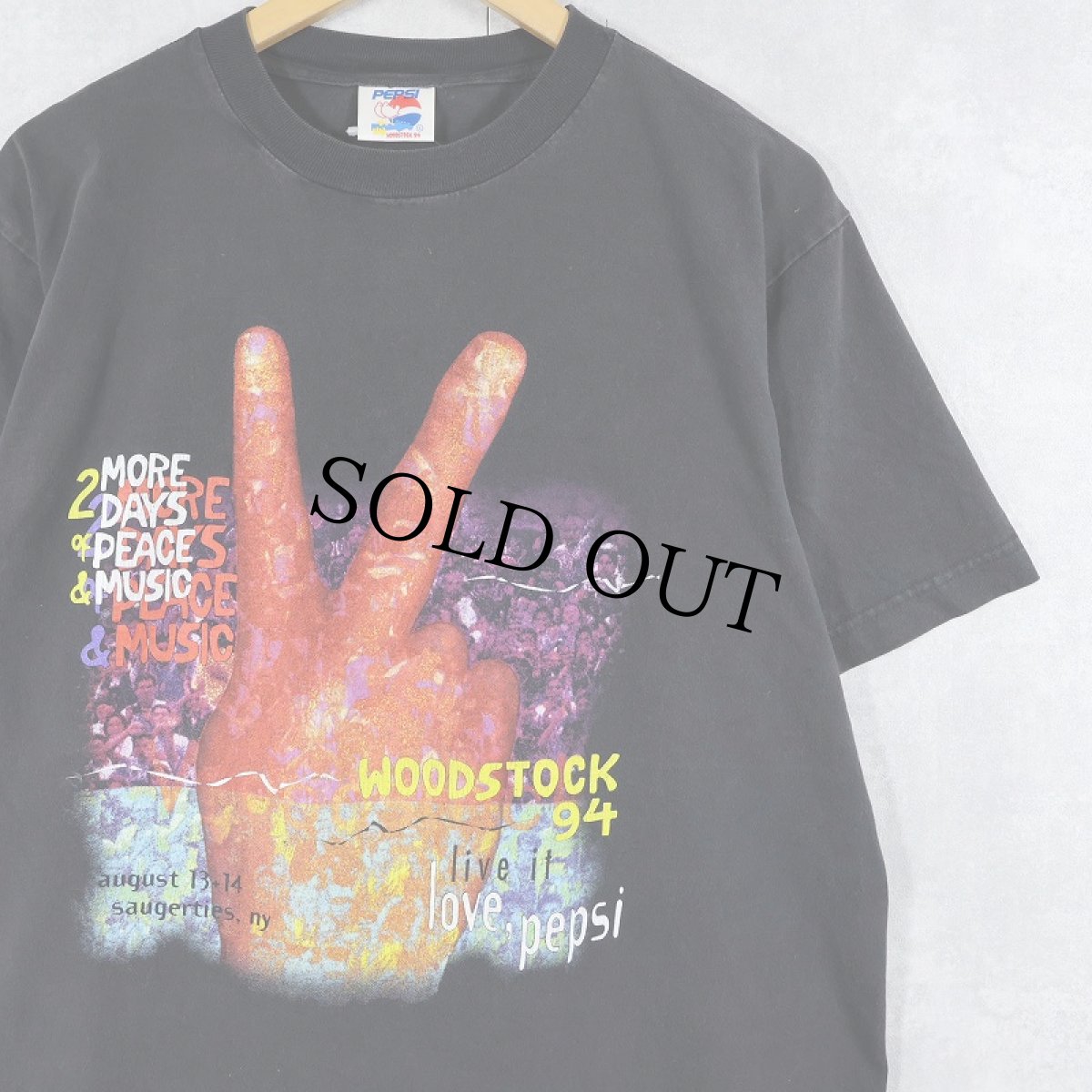 画像1: 1994 WOODSTOCK × PEPSI "live it love, pepsi" ミュージックフェスティバル プリントTシャツ BLACK L (1)