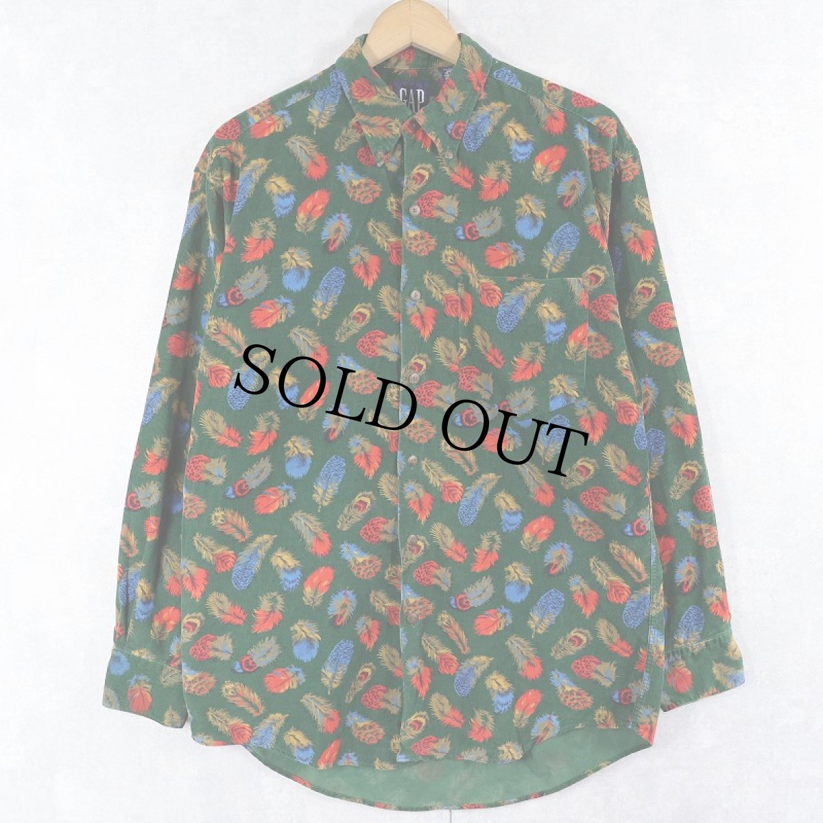 画像1: 90's GAP 羽柄 コーデュロイボタンダウンシャツ S (1)