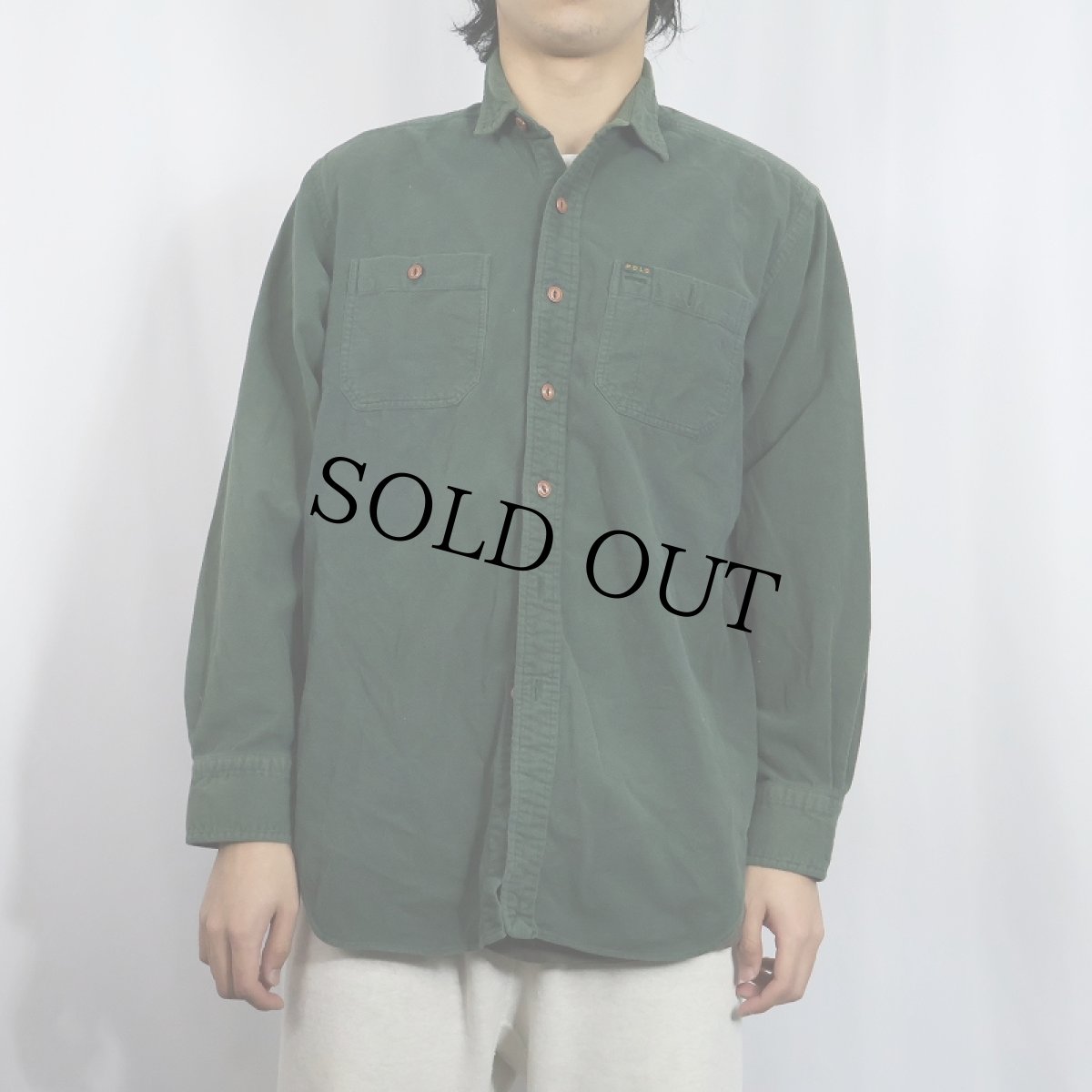 画像2: POLO Ralph Lauren シャモアクロスシャツ M (2)