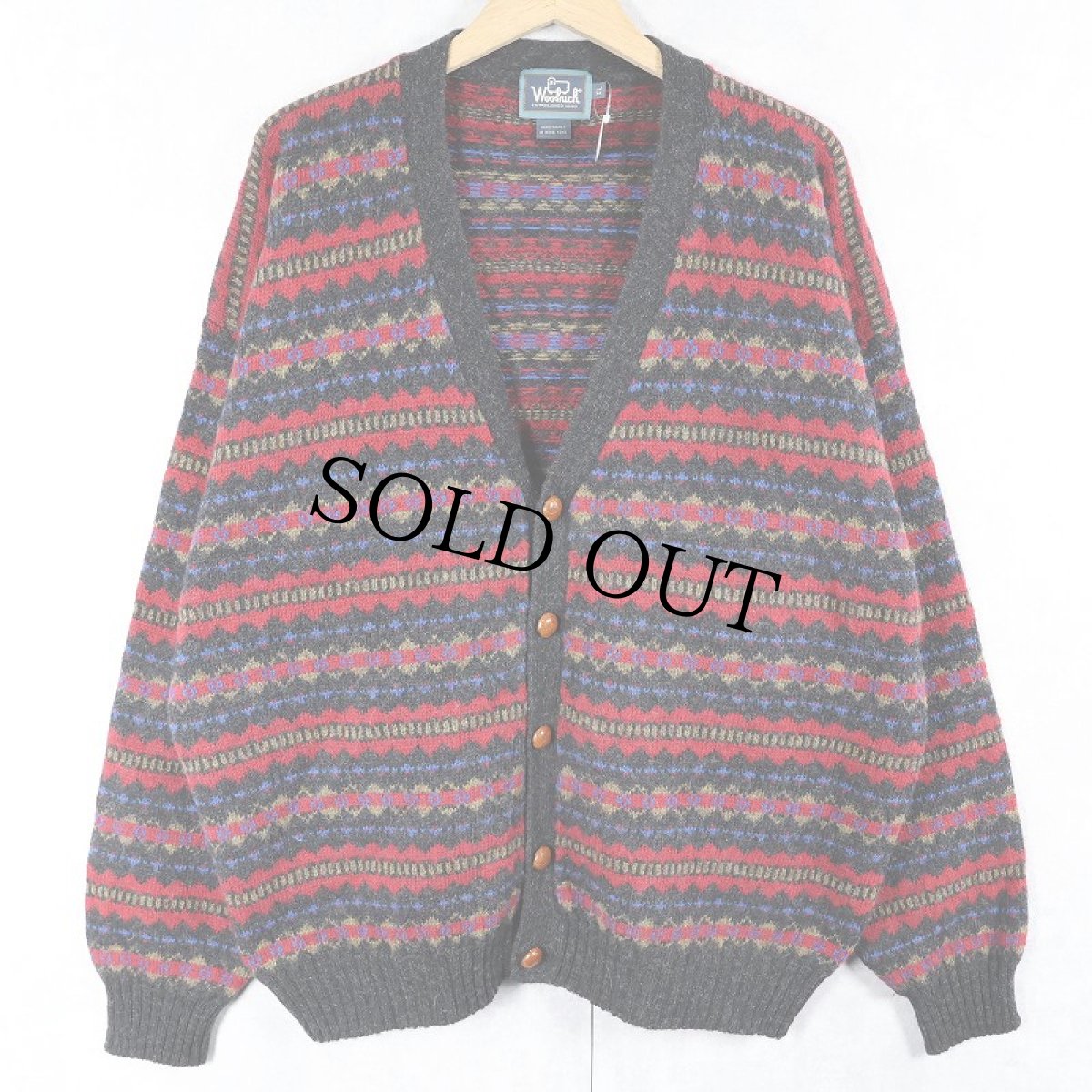 画像1: 90's Woolrich フェアアイル柄 ウールニットカーディガン XL (1)