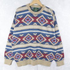 画像1: 90's JANTZEN USA製 ネイティブ柄 ジャガードニットセーター XL (1)