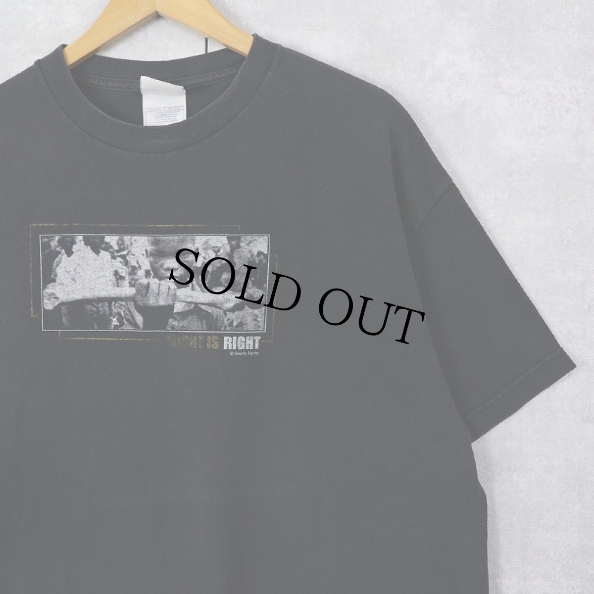 画像1: "MIGHT IS RIGHT" フォトプリント メッセージTシャツ BLACK XL (1)