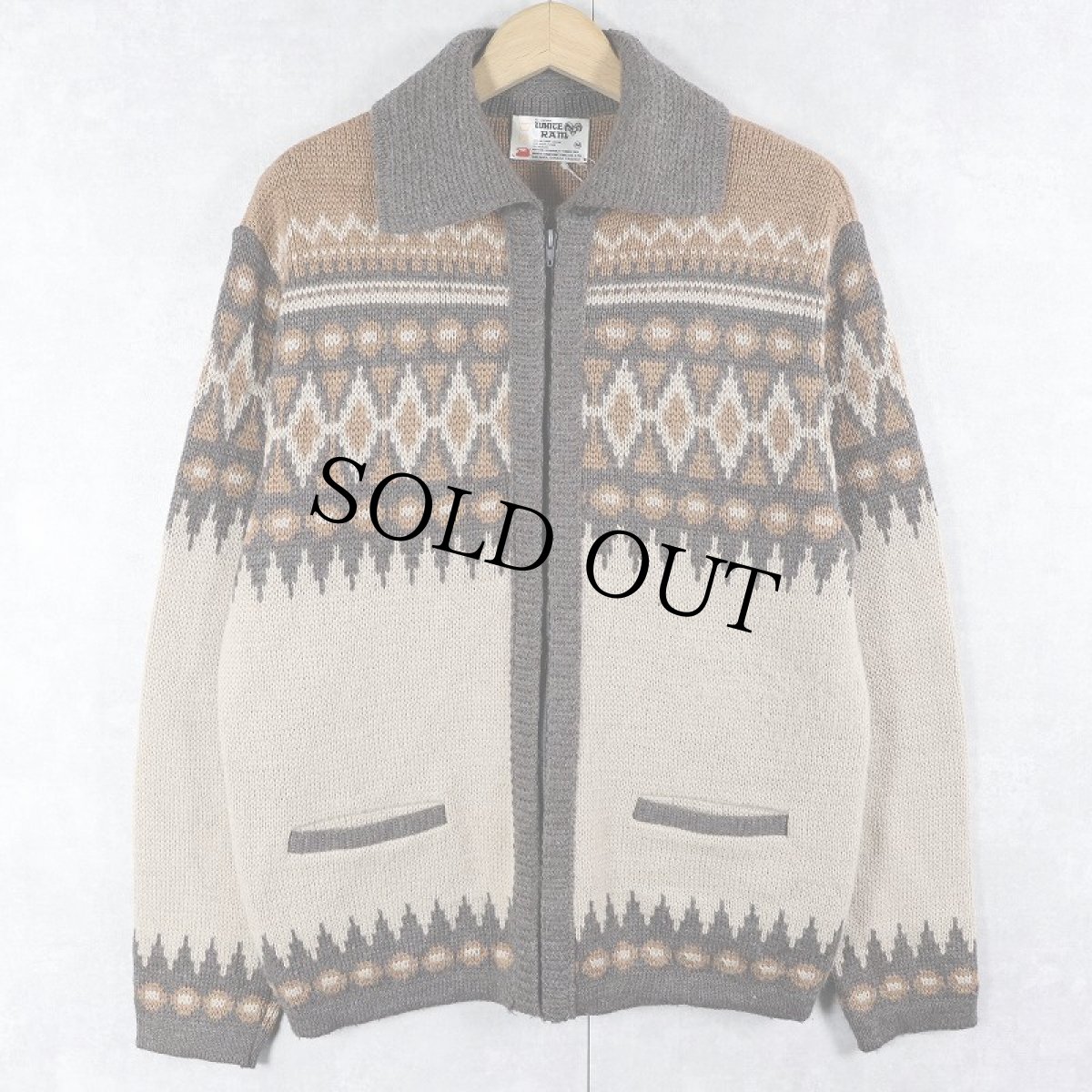 画像1: 70's WHITE RAM CANADA製 ノルディック柄 アクリル×ウールニットジップジャケット M (1)